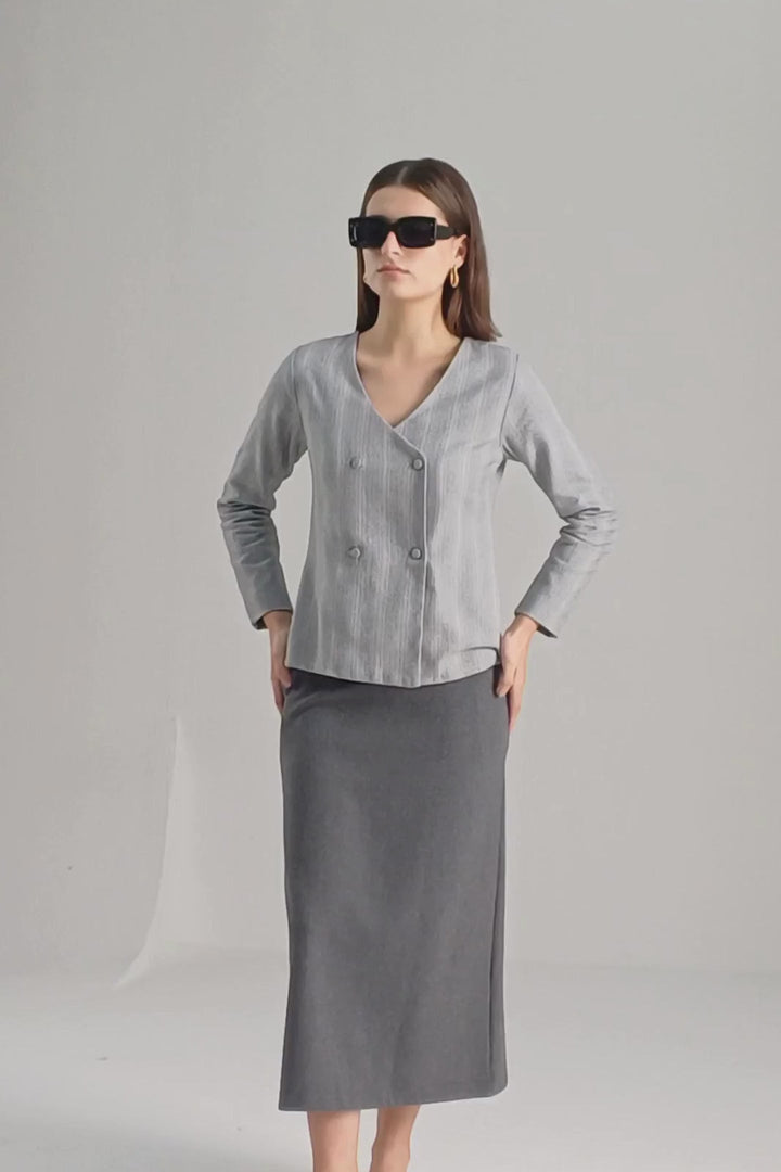 Fitted Cotton Tweed Jacket | Grey