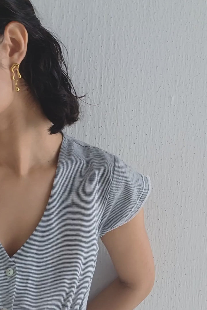 Deep V-Neck Short Top | Linen Stripes