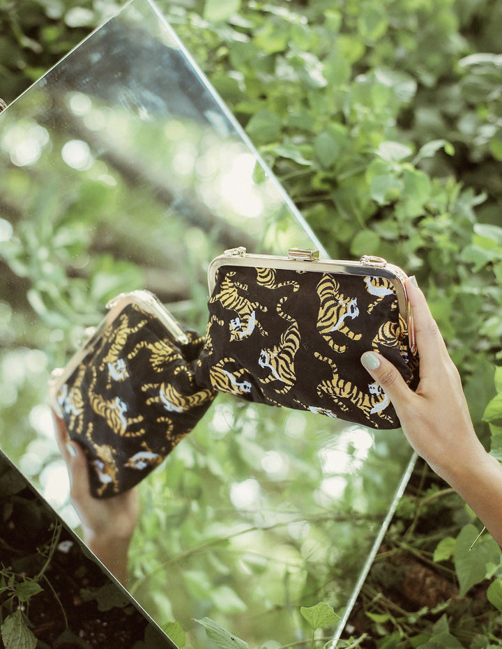 Sumatran Tiger Clutch Bag in Black