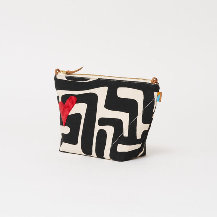 XLarge Convertible Pouch | Black Kuba With Red Beaded Heart