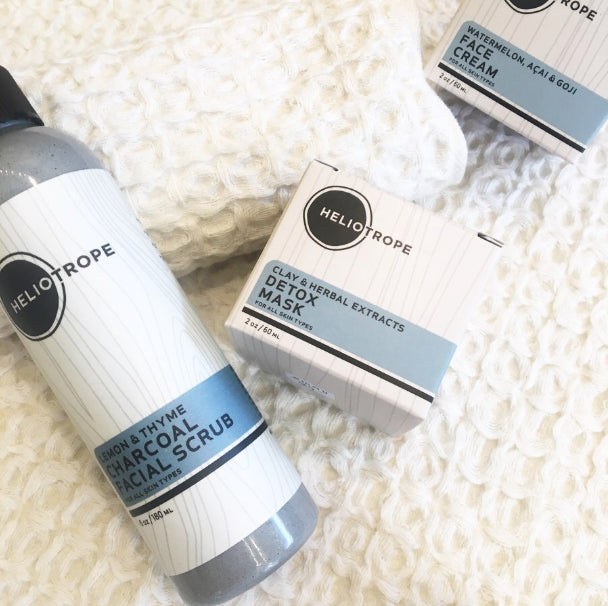 Clay & Herbal Extract Detox Face Mask for oily skin detox with minerals and botanicals, shown with charcoal scrub and face cream.