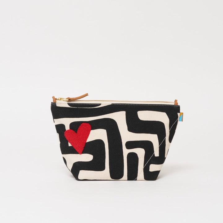 XLarge Convertible Pouch | Black Kuba With Red Beaded Heart
