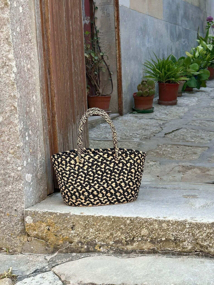 Braided Raffia Tote | Black & Natural