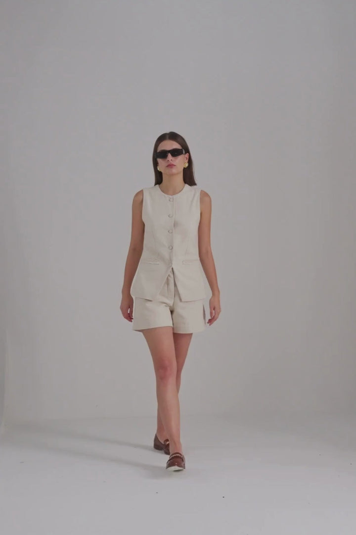 Cotton Tweed Shorts | Cream