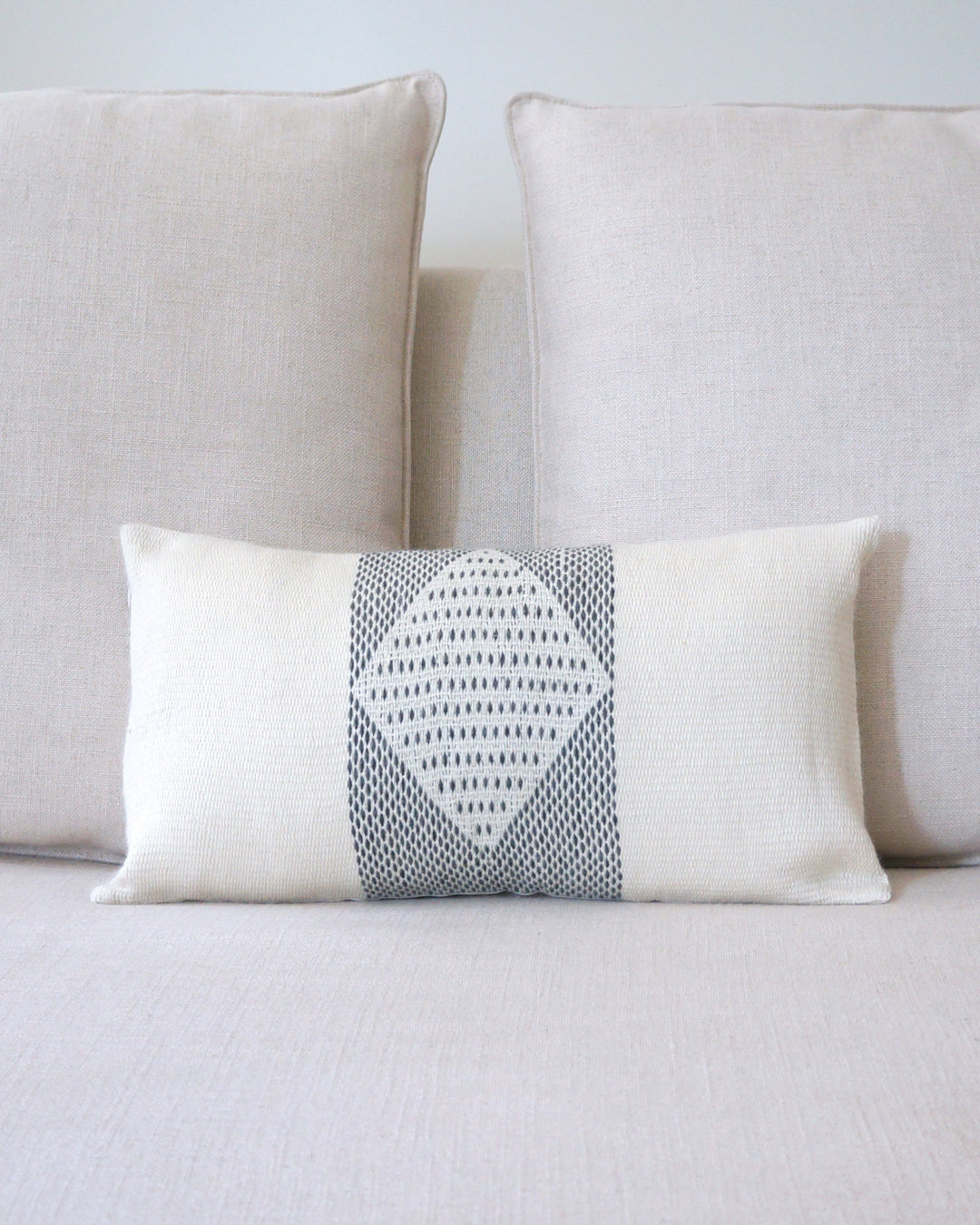 Diamante Lumbar Pillow with Border - Ivory