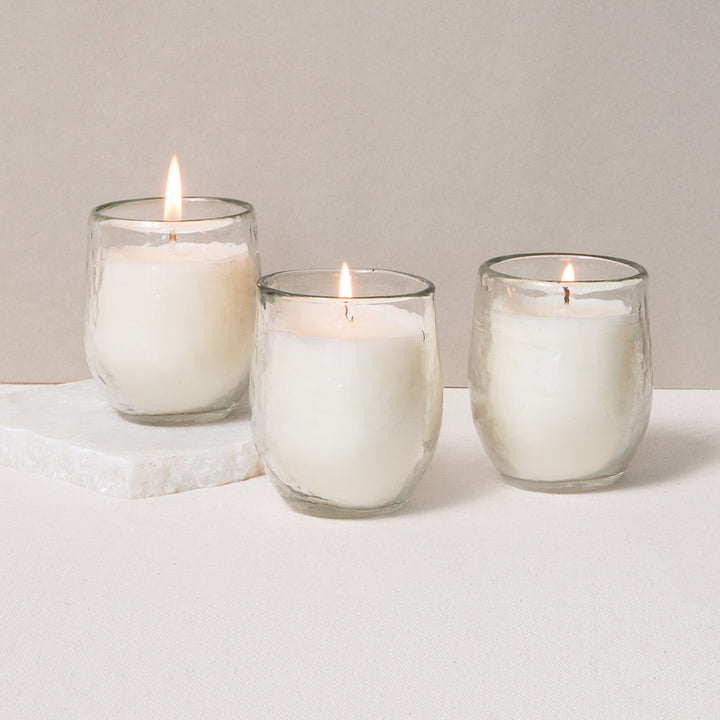 Pebbled Filled Votive Candles | Set of 3