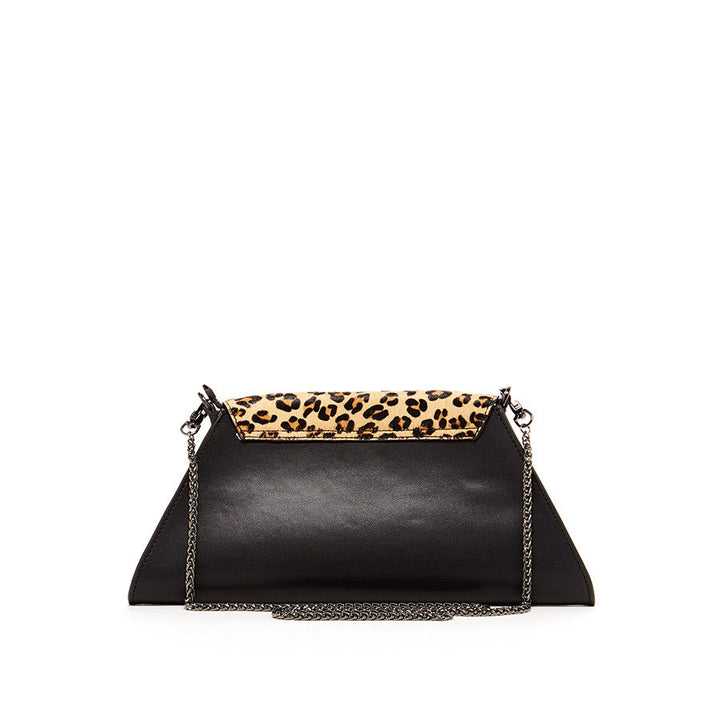 Susu Black Leather Clutch Bag Leopard Unique Evening Purse Women's Handbag