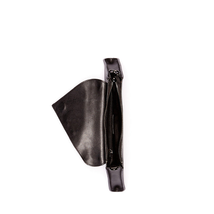 Susu Black Leather Clutch Bag Leopard Unique Evening Purse Women's Handbag