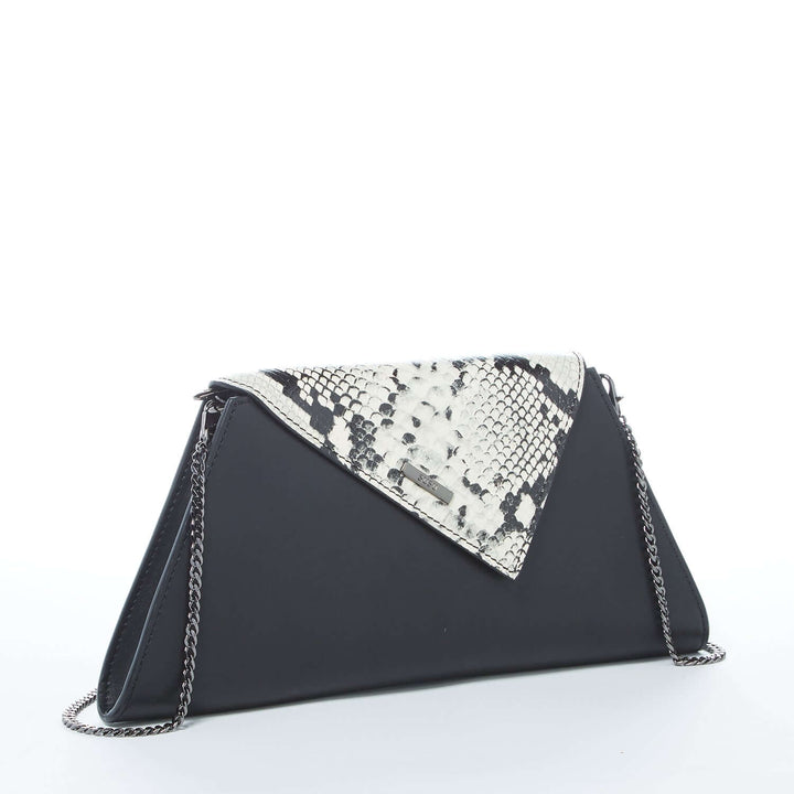 Susu The Angelica Leather Clutch Black Snakeskin