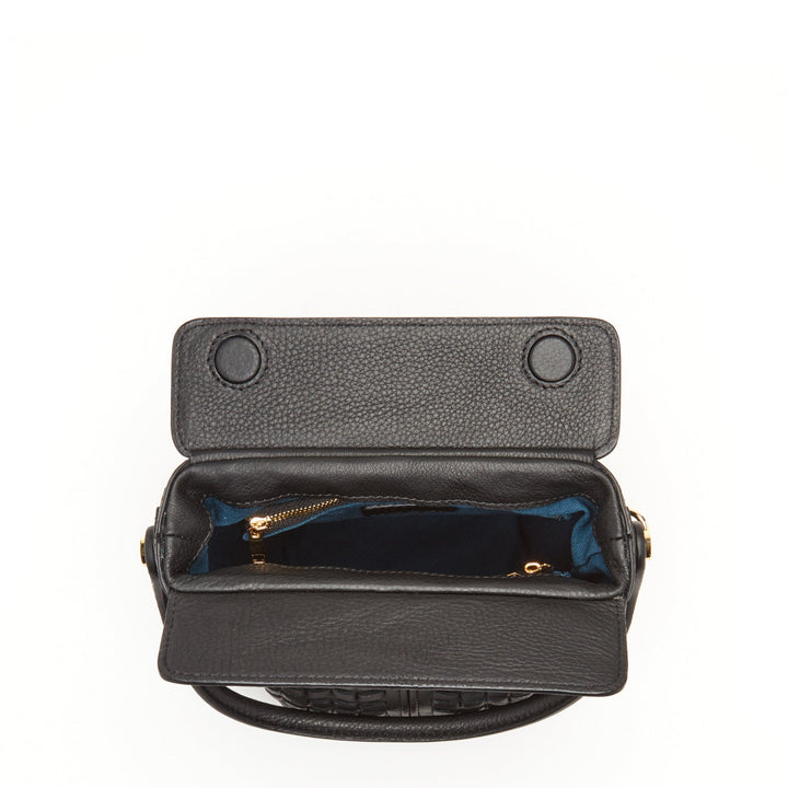 Susu Woven Leather Bucket Bag Quilted Black Crossbody Purse Women's Handbag