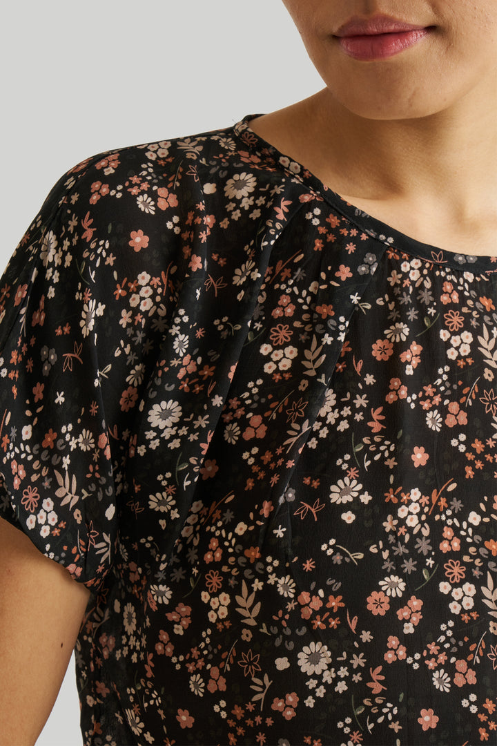 Balloon Sleeve Top - Black Florals