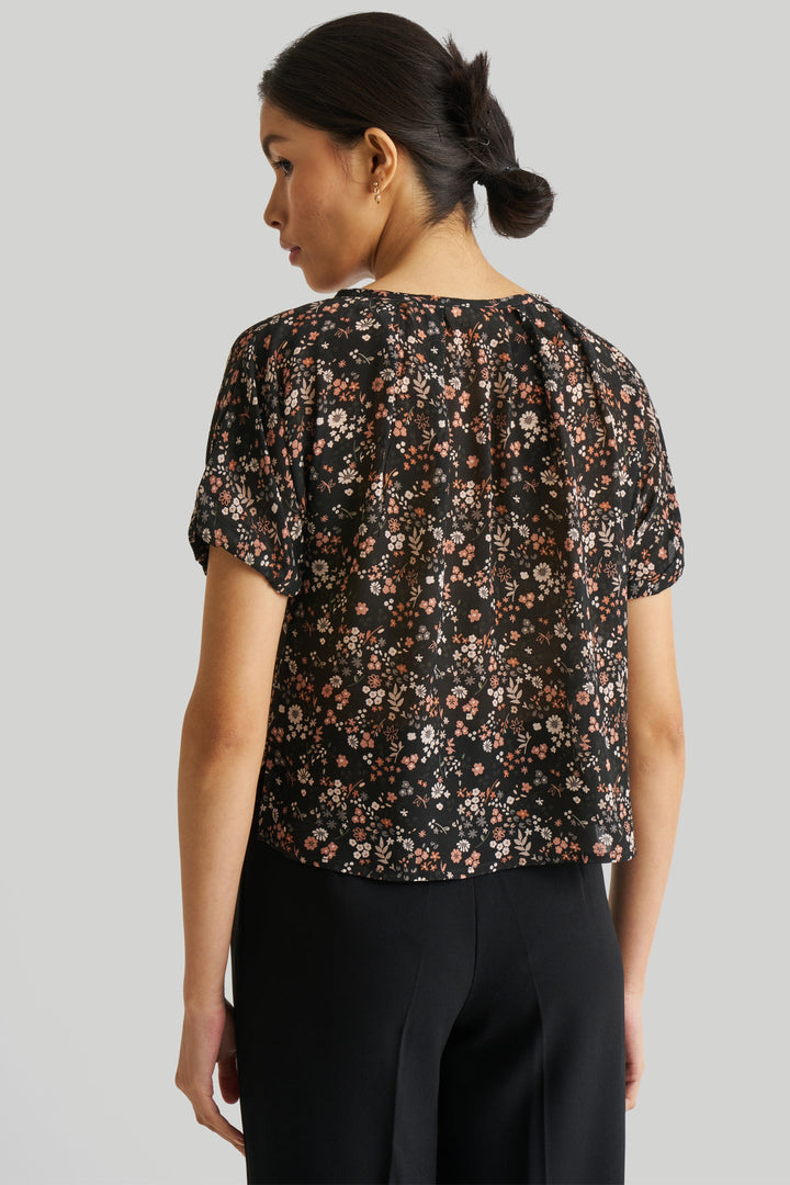 Balloon Sleeve Top - Black Florals