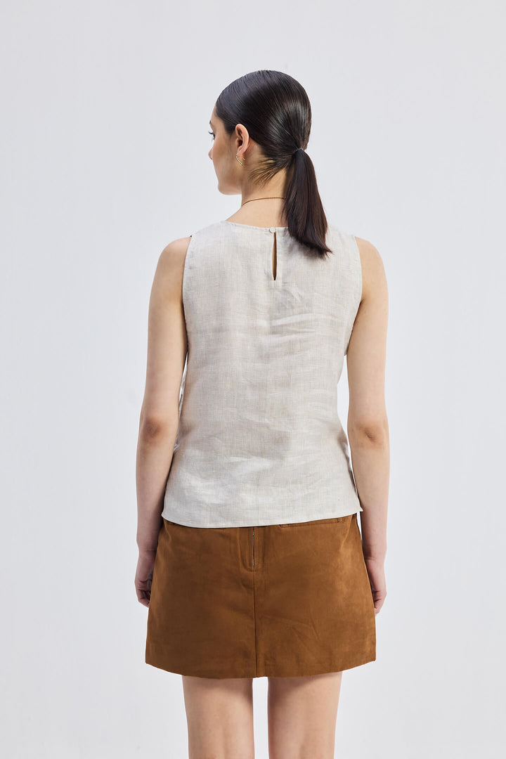 Boat Neck Top | Checkered Linen