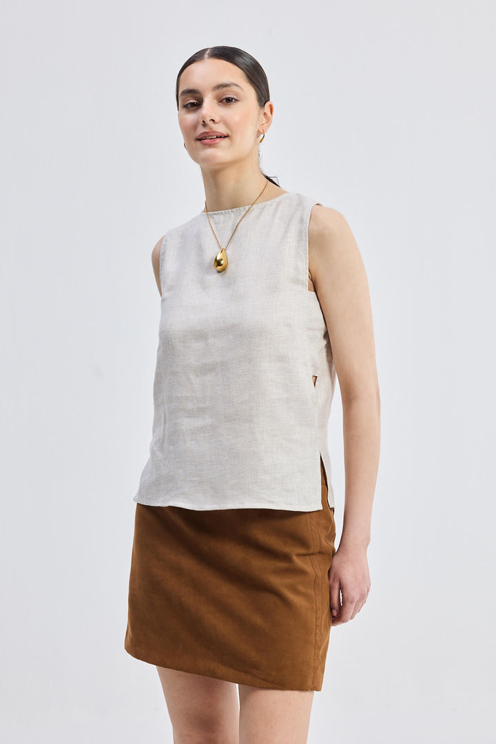 Boat Neck Top | Checkered Linen