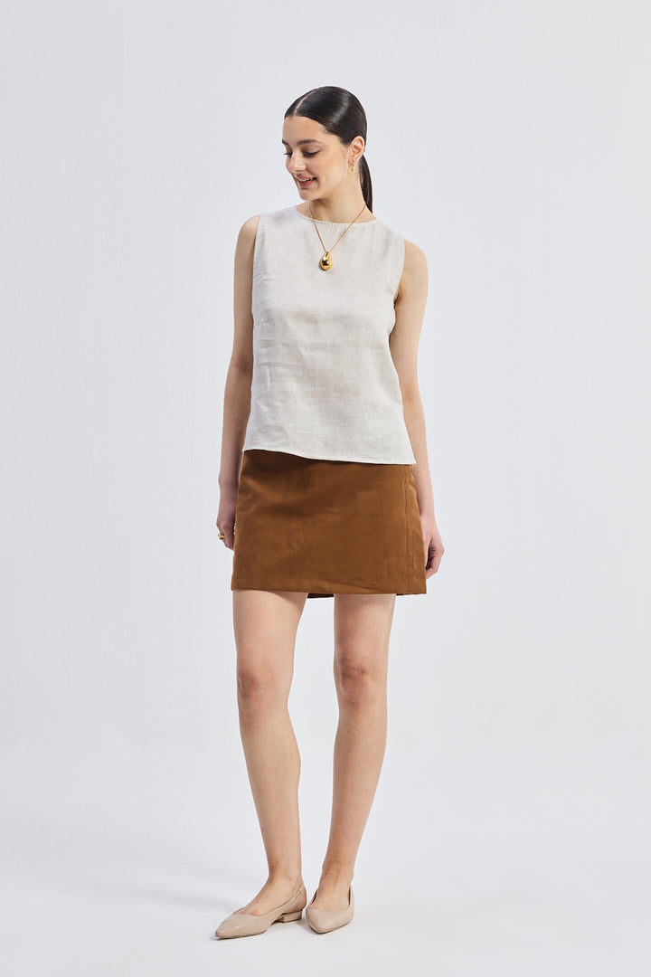 Boat Neck Top | Checkered Linen