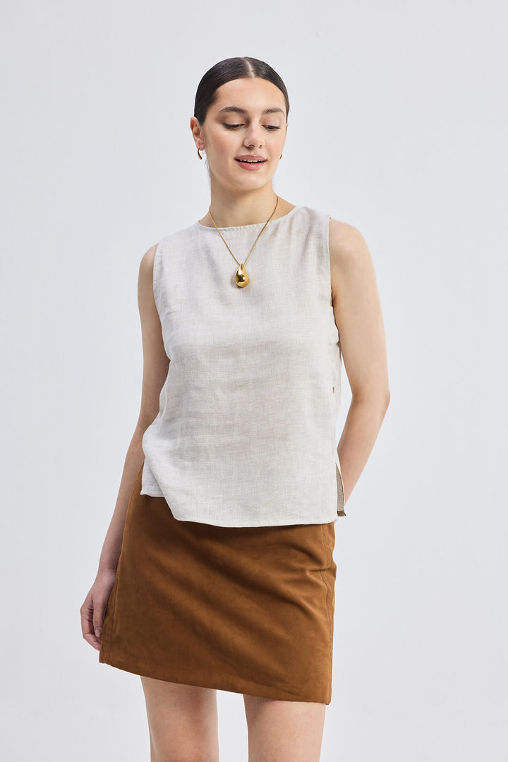Boat Neck Top | Checkered Linen