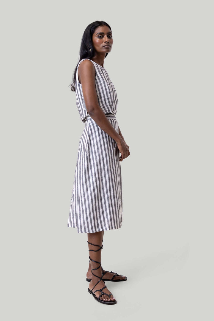Overlap Midi Skirt - Linen Stripes