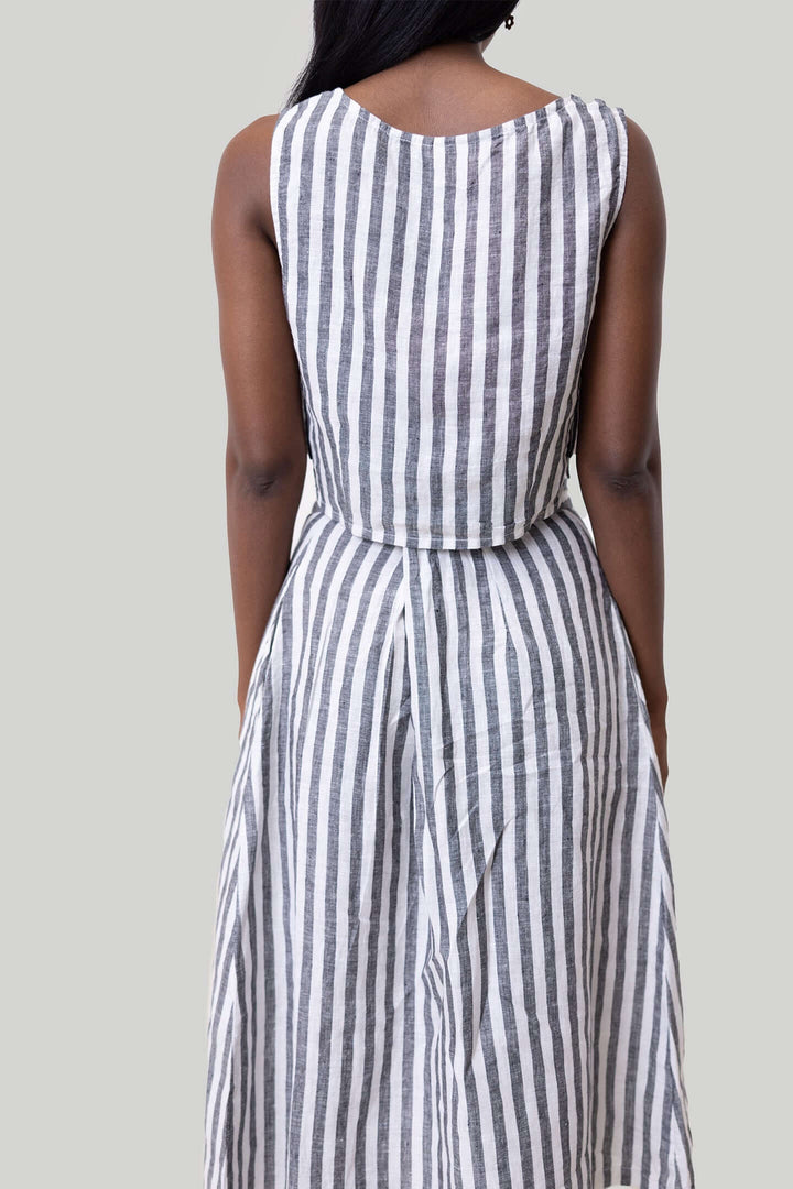 Overlap Midi Skirt - Linen Stripes