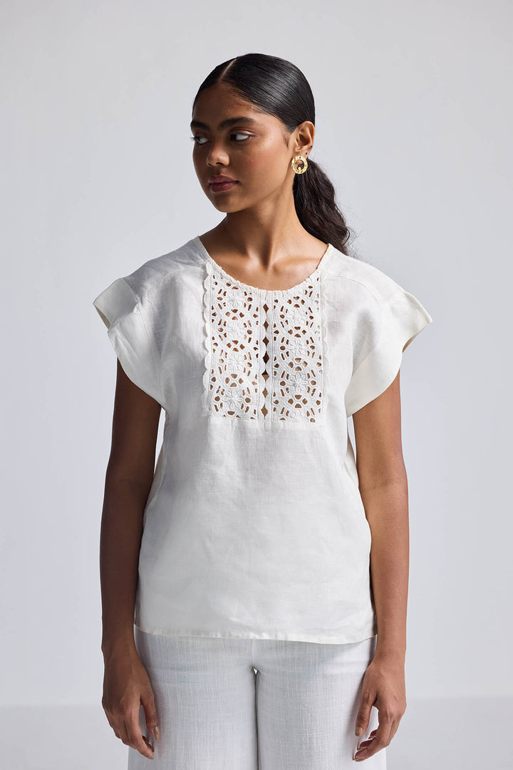 Boxy Top With Embroidered Lace Detail