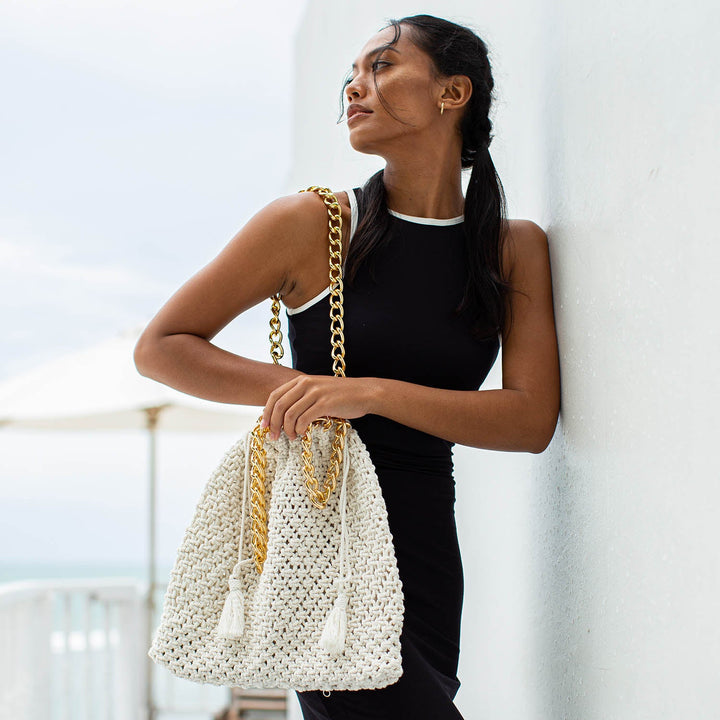 Collette Macrame Beach Bag - Off-White