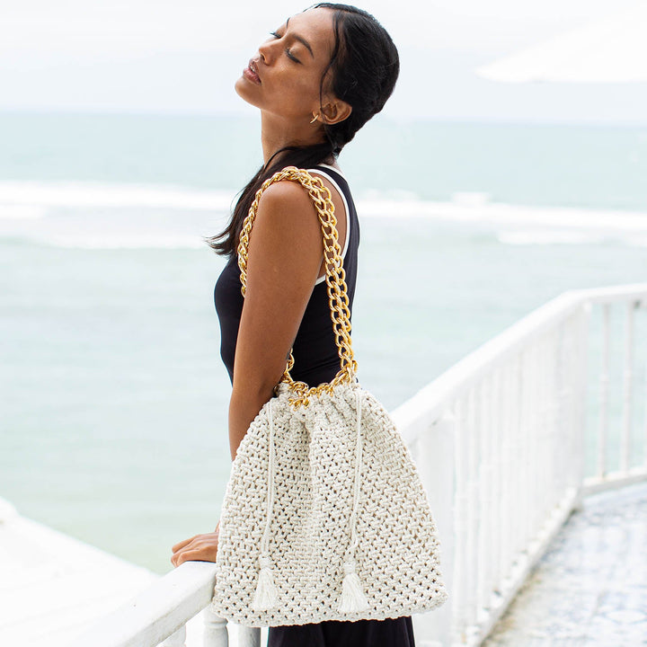 Collette Macrame Beach Bag - Off-White