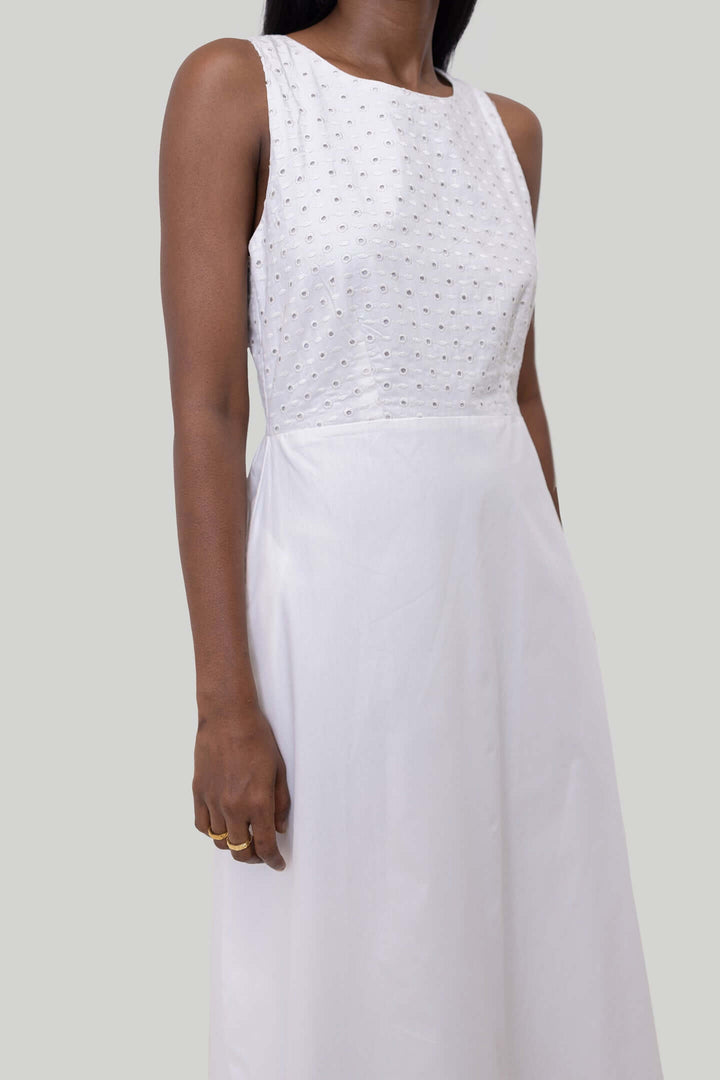 Cross-back Midi Dress - Eyelet Embroidery