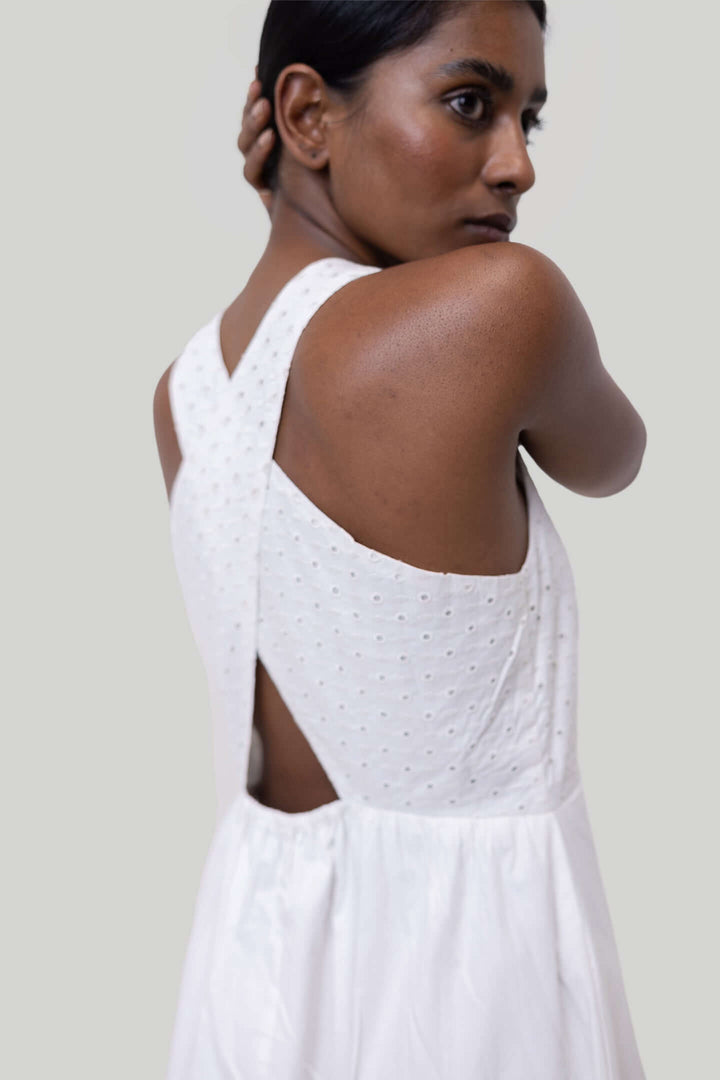 Cross-back Midi Dress - Eyelet Embroidery