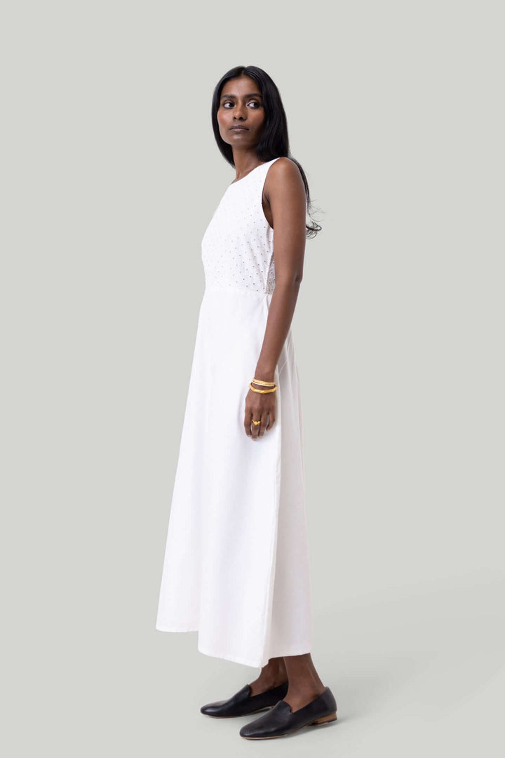 Cross-back Midi Dress - Eyelet Embroidery