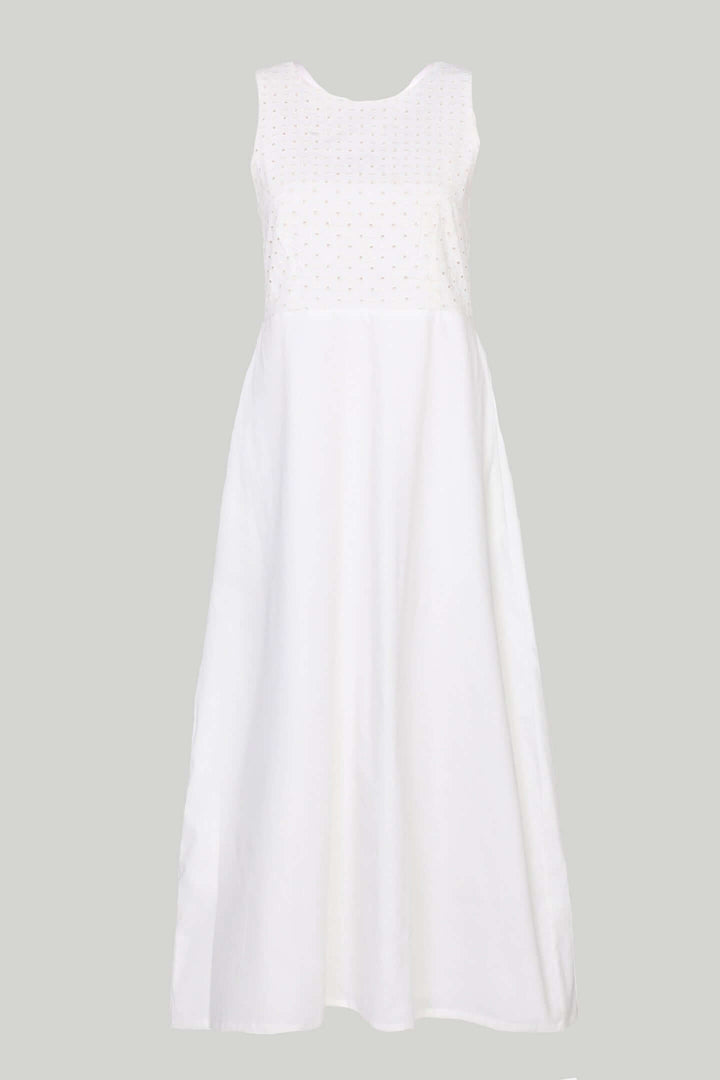 Cross-back Midi Dress - Eyelet Embroidery