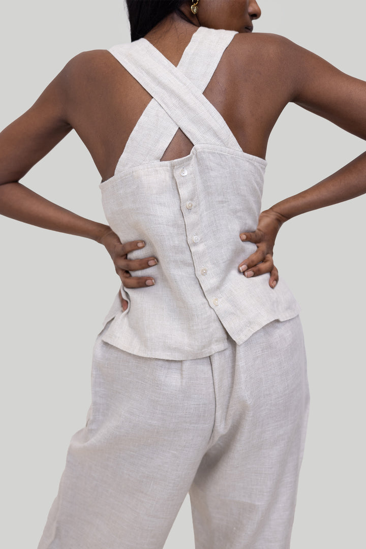 Crossback Tank Top - Linen Checks