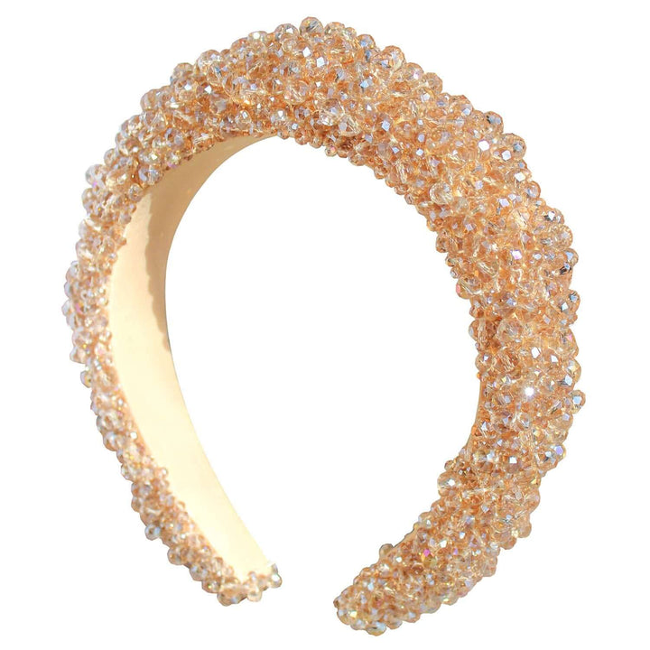 Crown Glass Crystal Beads Headband - Champagne Beige