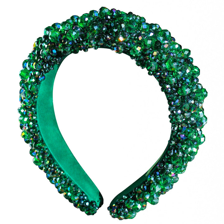 Crown Glass Crystal Beads Headband - Emerald Green
