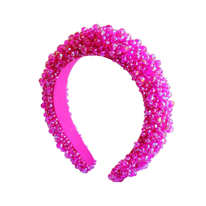 Crown Glass Crystal Beads Headband - Shocking Pink