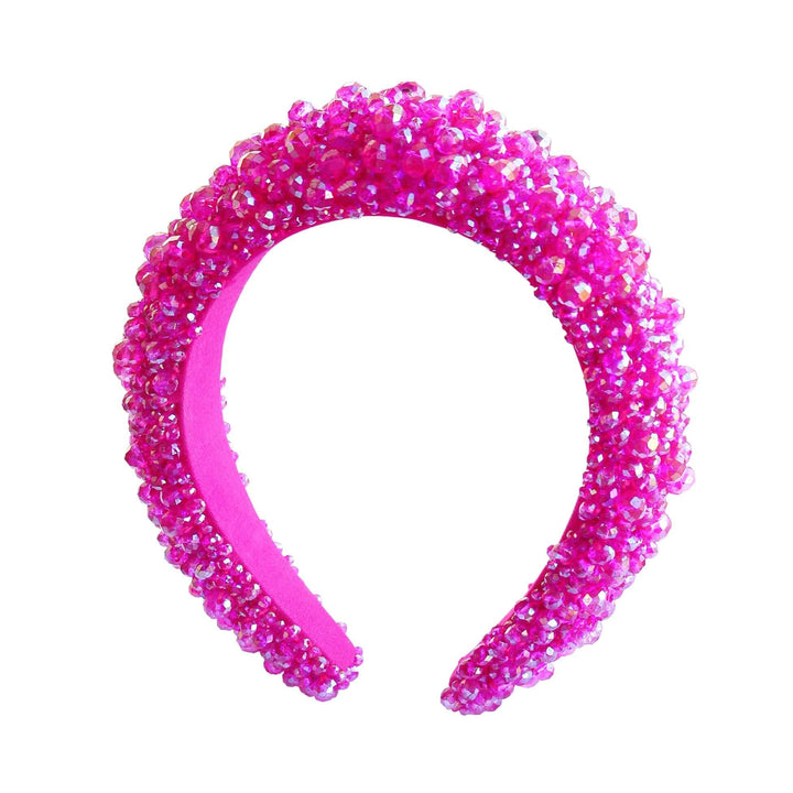Crown Glass Crystal Beads Headband - Shocking Pink