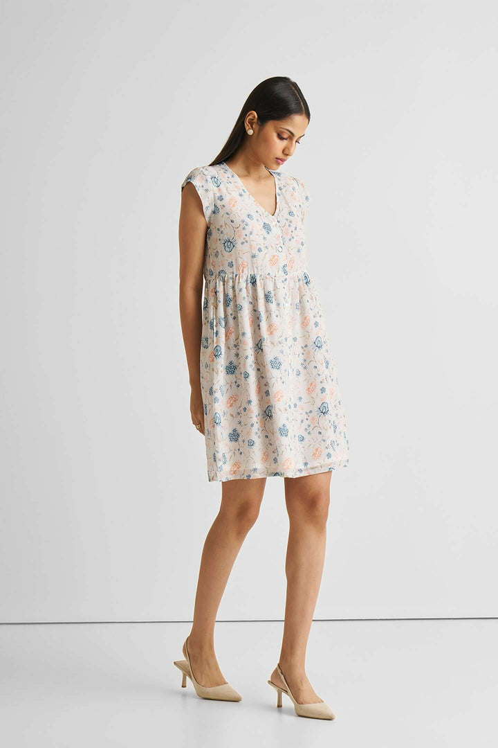 Cap Sleeved Short Dress - Florals