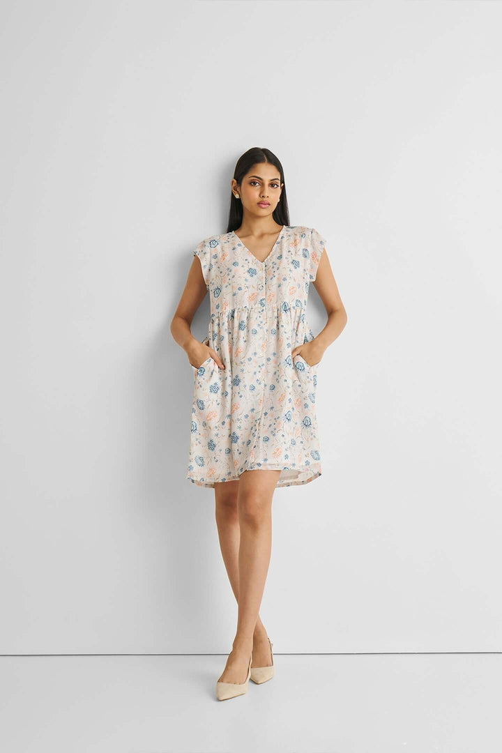 Cap Sleeved Short Dress - Florals