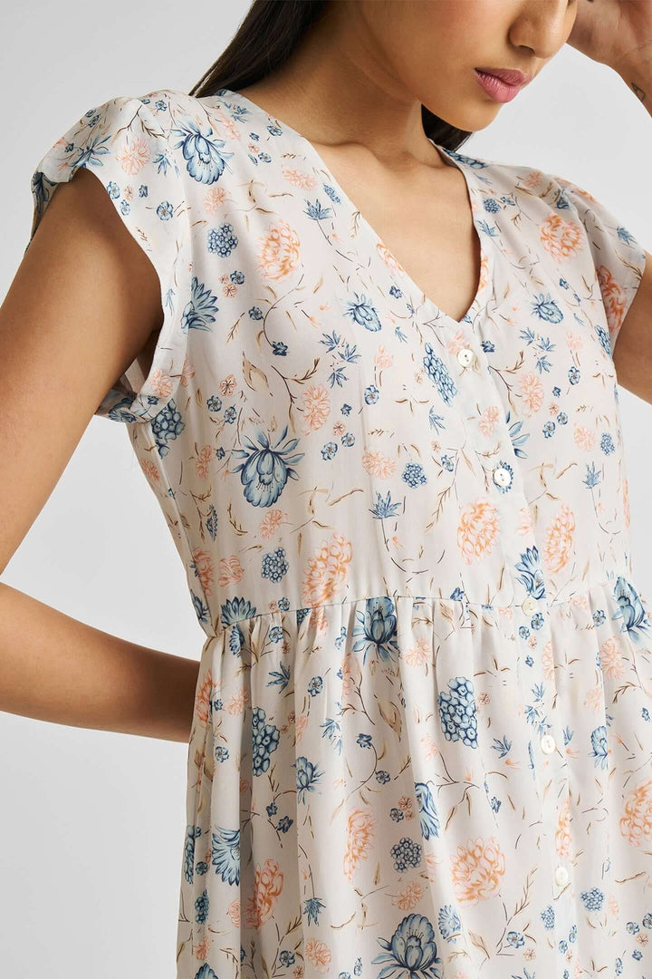 Cap Sleeved Short Dress - Florals