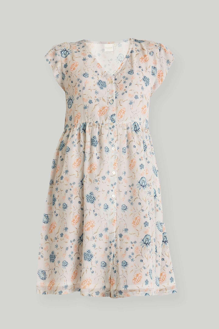 Cap Sleeved Short Dress - Florals