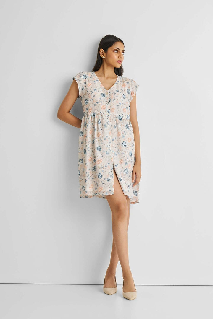 Cap Sleeved Short Dress - Florals