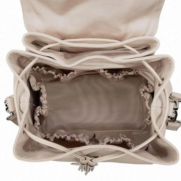 Open Citi Journey Vegan Leather Diaper Bag in Pearl showing spacious interior and soft finish.