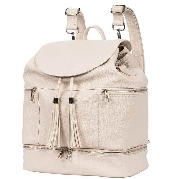 Citi Journey Vegan Leather Diaper Bag in pearl color with stylish design and multiple pockets, perfect blend of function and fashion.