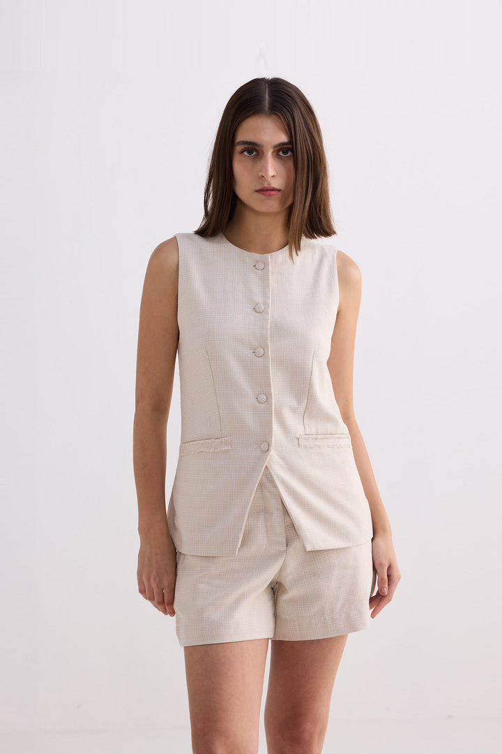 Cotton Tweed Shorts | Cream