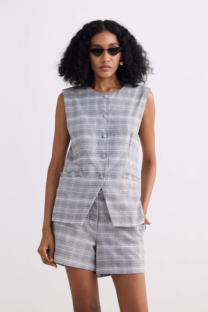 Cotton Tweed Vest Jacket | Grey