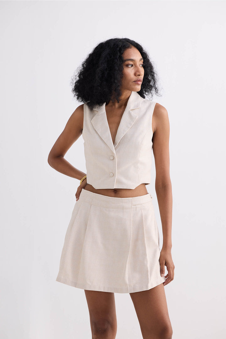 Cotton Tweed Skort | Cream