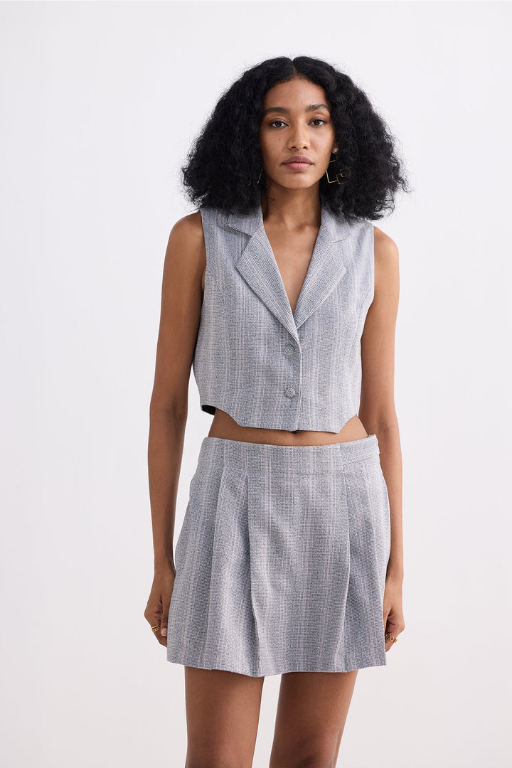 Cropped Cotton Tweed Vest Set | Grey