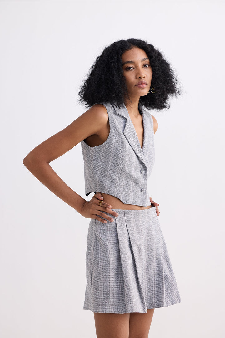 Cropped Cotton Tweed Vest Set | Grey