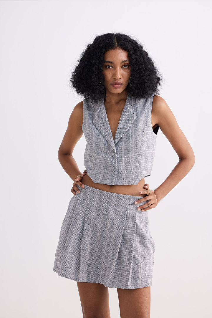 Cropped Cotton Tweed Vest Set | Grey