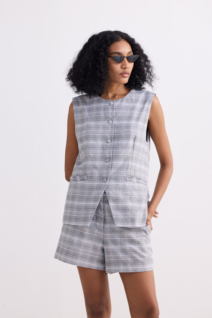 Cotton Tweed Vest Jacket | Grey