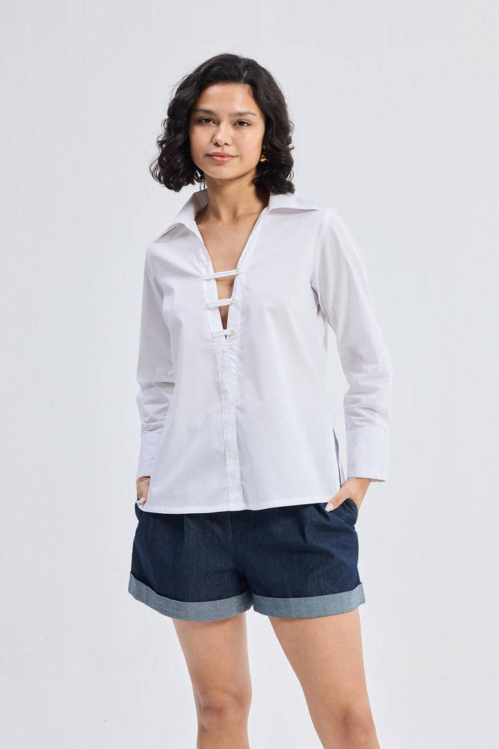 Crisp Details Button-Down Shirt | White