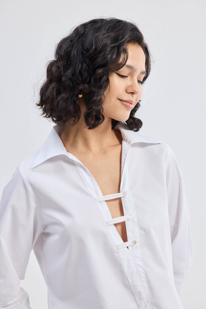 Crisp Details Button-Down Shirt | White